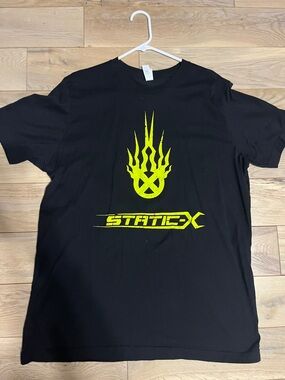 Static-X Logo Men's Black Graphic Tee with Neon Yellow Print